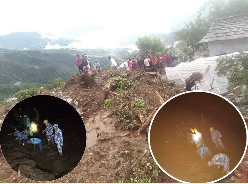पर्वतमा पहिरोमा पुरिएर पाँच जनाको मृत्यु, बेपत्ताको खोजी गर्दै सशस्त्र प्रहरी