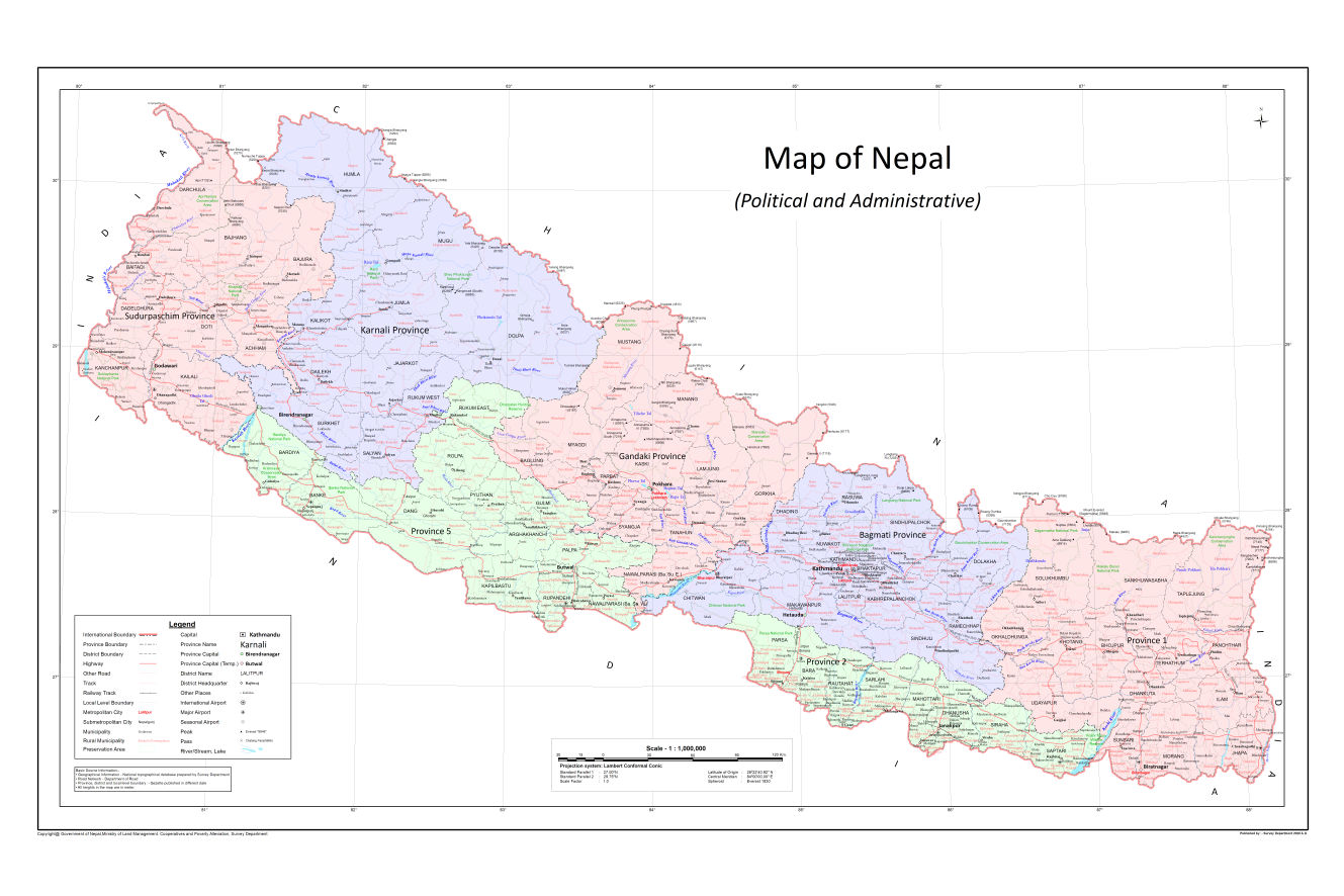 नेपालको अद्यावधिक नक्सा अंग्रेजी संस्करणमा