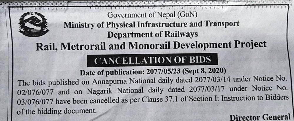 चर्को आलोचनापछि रेलको ठेक्का भयो रद्ध