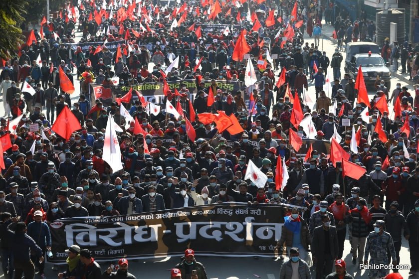 ओलीविरुद्ध नेकपाको प्रचण्ड-नेपाल समूहको आन्दोलनका दृष्य हेर्नुस्