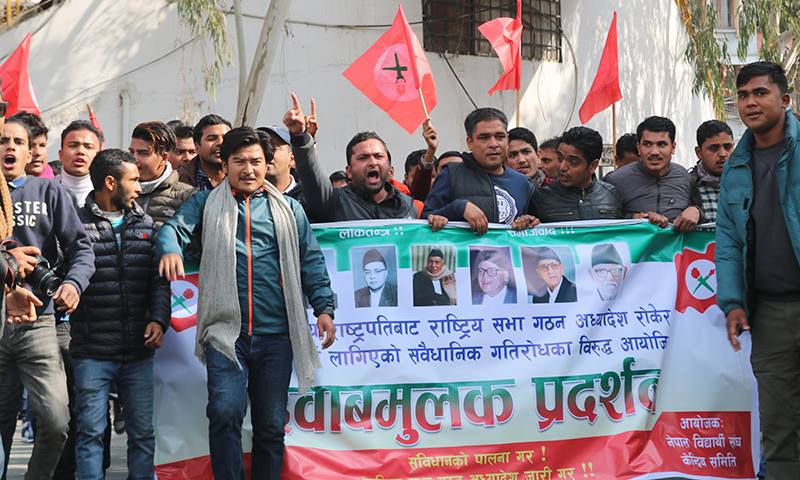अध्यादेश चाँडो प्रमाणीकरण गर्न माग गर्दै नेविसंघको प्रदर्शन