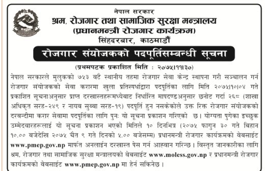 २६८ रोजगार संयोजकका लागि पुनः दरखास्त आह्वान, चैत ९ गतेसम्म आवेदन दिन सकिने