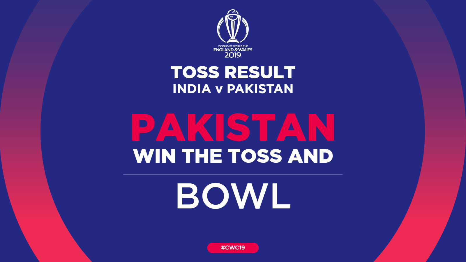 पाकिस्तानले टस जितेर बलिङ गर्दै, भारतको लागि धवनको स्थानमा विजय शंकर खेल्ने
