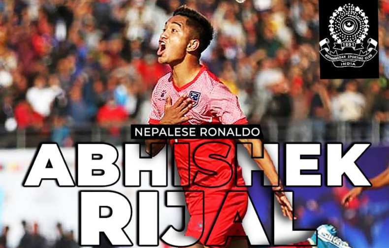अभिषेक आबद्ध भएको पुष्टि गर्दै भारतीय फुटबल क्लब मोहम्मेदनले लेख्यो : रिजाल नेपाली रोनाल्डो-रिजाल्डो
