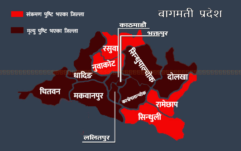 वागमती प्रदेशमा एक सातामै १६ सय बढी संक्रमित, कूल संक्रमितमध्ये ५७ प्रतिशत काठमाडौंमा मात्र