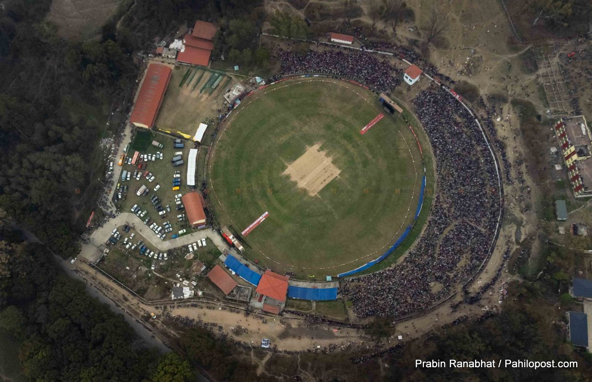 ऐतिहासिक जितको साक्षी : ड्रोनबाट यस्तो देखियो हजारौं दर्शकको साथ पाएको क्रिकेट मैदान