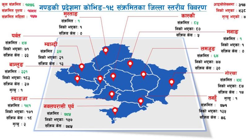 गण्डकी प्रदेशमा थप २५ जनामा कोरोना पुष्टि, यस्तो छ जिल्लागत विवरण