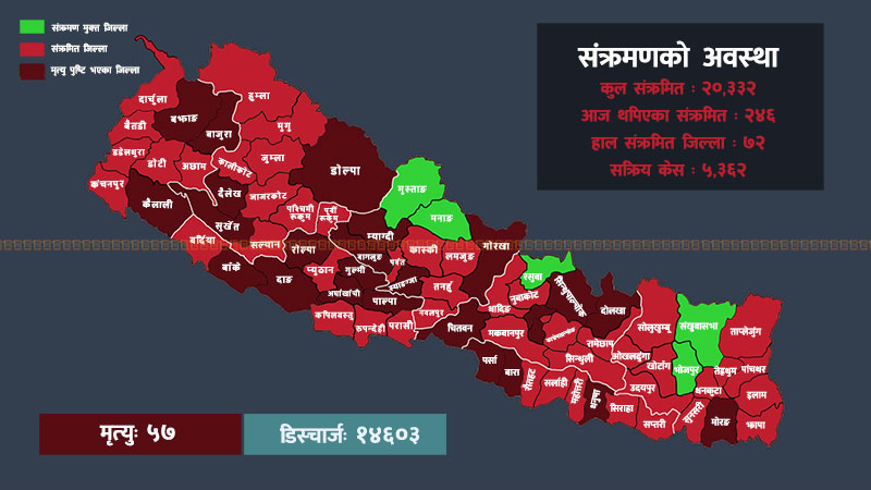 इन्फोग्राफमा कोभिड-१९ नेपाल अपडेट : कुन जिल्लामा कति संक्रमित?
