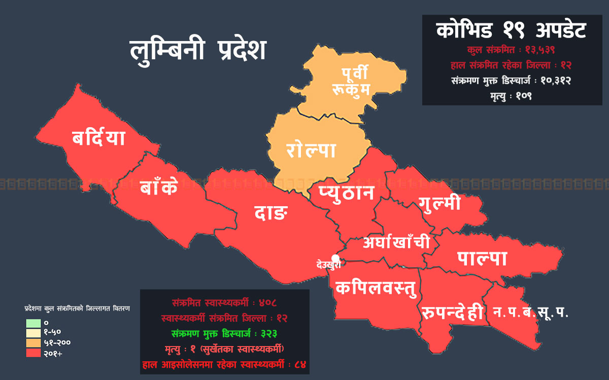 लुम्बिनीका १२ वटै जिल्लाका स्वास्थ्यकर्मीमा कोभिड-१९ को संक्रमण, फ्रन्टलाइनमा खटिँदाखटिँदै ४ सयभन्दा धेरैलाई सकस