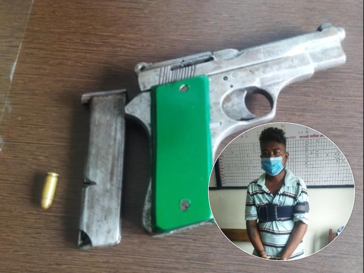 मोटरसाइकल चोरीमा समातिएका युवकको कोठा सर्च गर्दा पेस्तोल भेटियो
