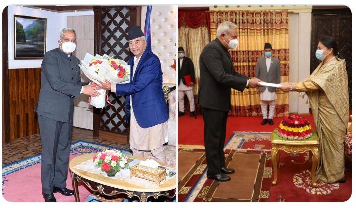 राष्ट्रपति भण्डारीलाई ओहोदाको प्रमाणपत्र बुझाएपछि प्रधानमन्त्री देउवासँग भारतका नयाँ राजदूतको शिष्टाचार भेट