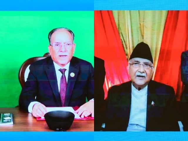 चिनियाँ कम्युनिस्ट पार्टीका अन्तर्राष्ट्रिय सम्पर्क विभागका मन्त्री लिउसँग ओली र प्रचण्डको भर्चुअल बैठक