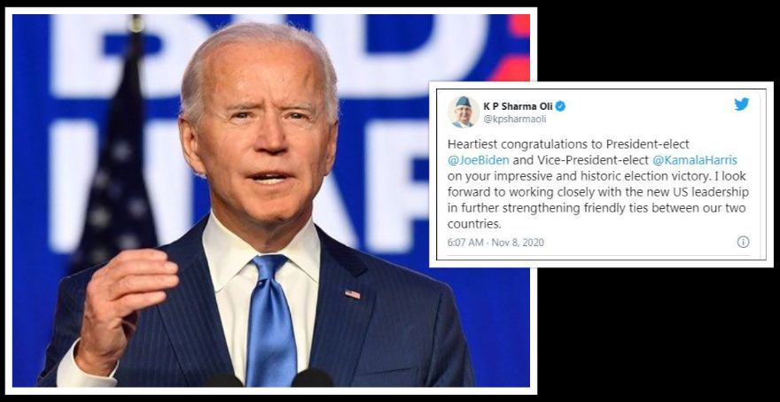 बाइडेनलाई प्रम ओलीको बधाई, निकट रहेर काम गर्न तयार