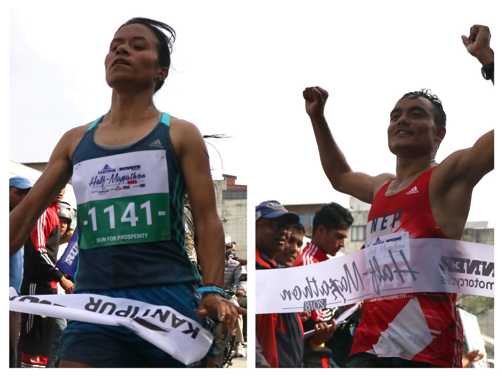 कान्तिपुर हाफ म्याराथनको उपाधि हरि रिमाल र कान्छिमायालाई