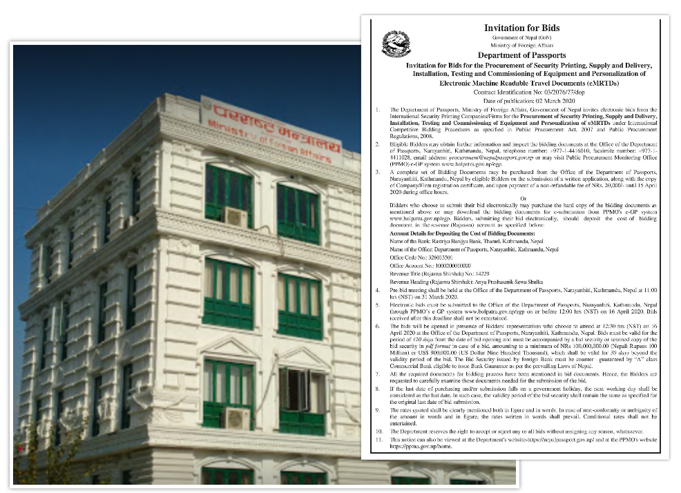 सेक्युरिटी प्रिन्टिङ प्रेस खरिद ‘धराप’मा परेपछि परराष्ट्रले पासपोर्ट छाप्न आह्वान गर्‍यो नयाँ टेण्डर