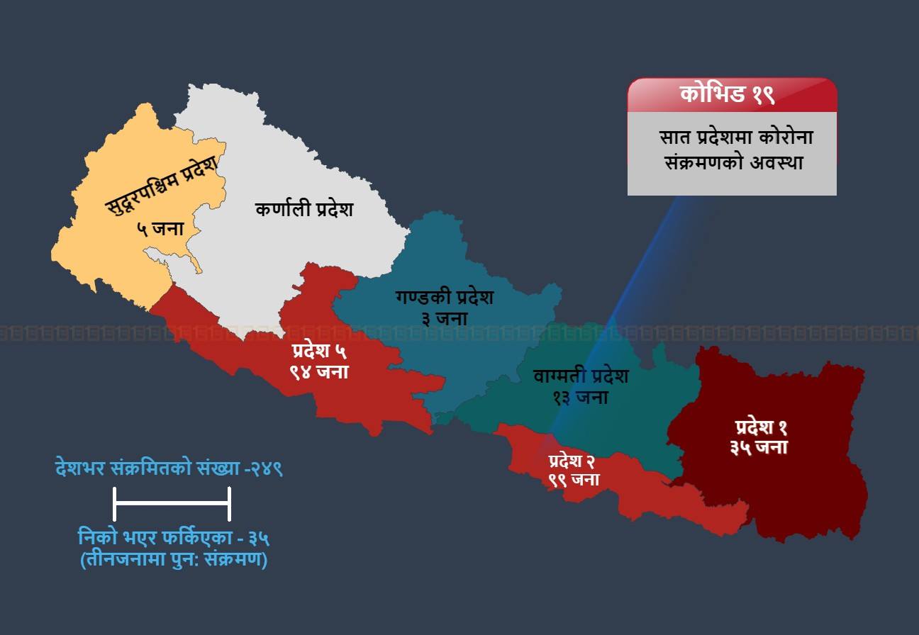 ६ प्रदेश २३ जिल्ला : यस्तो छ कोरोना संक्रमणको अवस्था