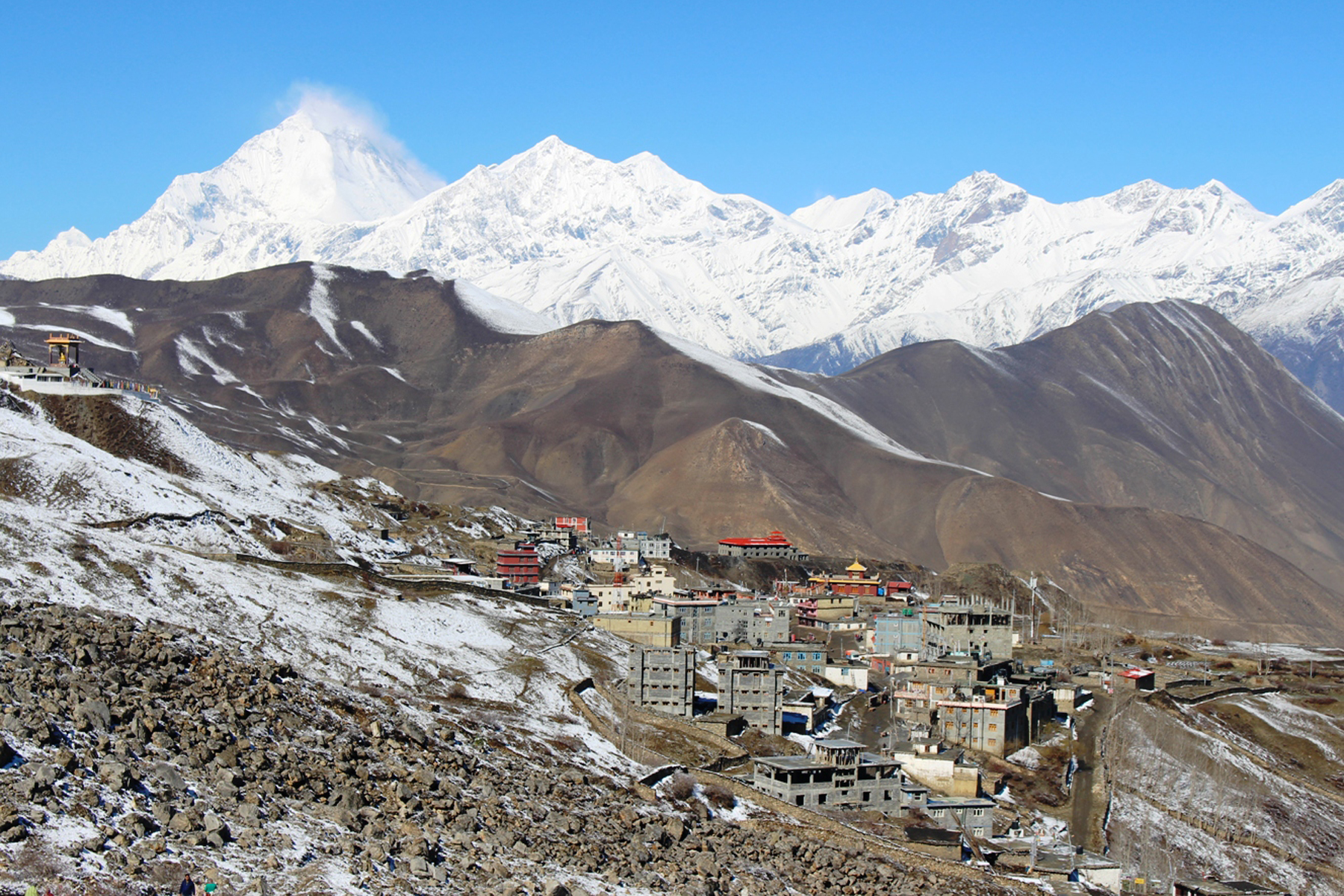 हिमालको फेदीमा रहेको मुस्ताङको झारकोट गाउँ, हेर्नुस् फोटोमा