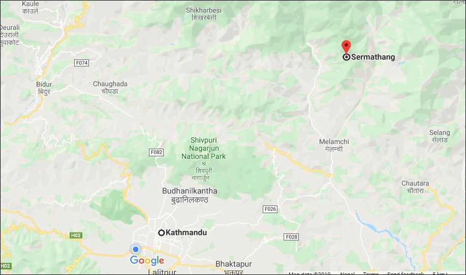 साँझ गएको भूकम्पको केन्द्र काठमाडौंभन्दा पूर्वोत्तरको सेर्माथाङ, सिन्धुपाल्चोकमा बढी झड्का