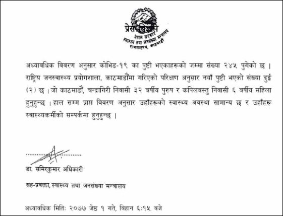 काठमाडौंमा फेरि थपिए एक अर्का संक्रमित, कोरोना लाग्नेको संख्या पुग्यो २ सय ४५ 